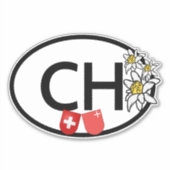 CH Zwitserland & Kanton Schwyz Vlaggen | Edelweiss Sticker (Voorkant)