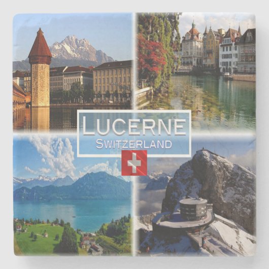 CH Zwitserland - Lucerne - Chapel Bridge - Old Tow Stenen Onderzetter (Voorkant)