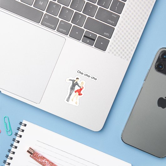Cha-cha-cha sticker (Laptop met iPhone)