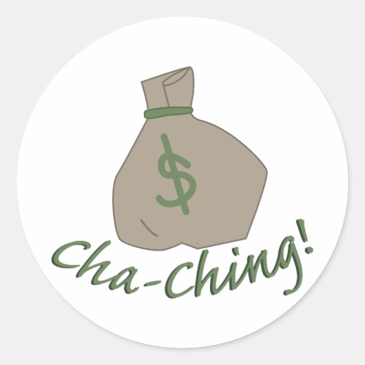 Cha-ching tas ronde sticker (Voorkant)