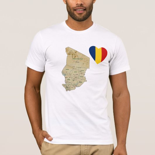 Chad Flag Heart en Map T-Shirt (Voorkant)