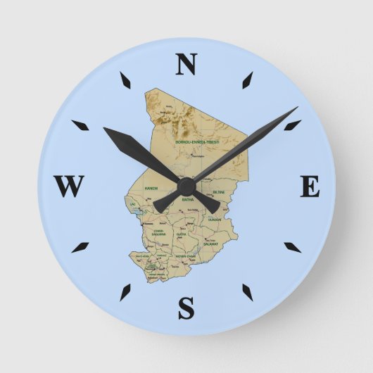 Chad Map Clock Ronde Klok (Voorkant)