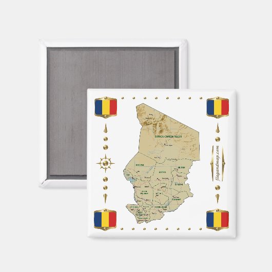 Chad Map + Flags Magnet (Voorkant / Achterkant)