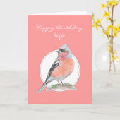 Chaffinch, Happy Birthday Wife Kaart (Gele Bloem)