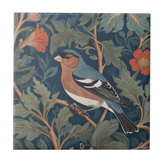 Chaffinch William Morris stijl Links tegenover Bir Tegeltje (Voorkant)