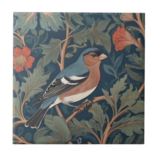 Chaffinch William Morris stijl Rechts tegenover Bi Tegeltje (Voorkant)