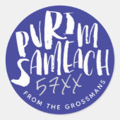 Chag Sameach Purim  Blauwe Sticker (Voorkant)