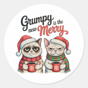 Chagrijnig Is Het Nieuwe Prettig Kerstmis Kat Lief Ronde Sticker