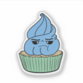 Chagrijnige Blauwe Cupcake Sticker (Voorkant)