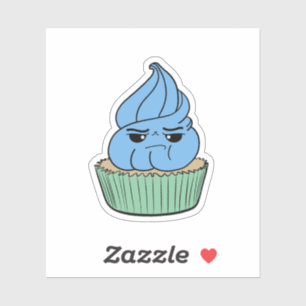 Chagrijnige Blauwe Cupcake Sticker