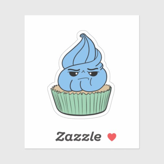 Chagrijnige Blauwe Cupcake Sticker (Vel)