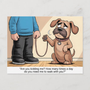 Chagrijnige bruine hond Grappig wandelend cartoonf Briefkaart