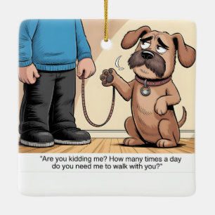 Chagrijnige bruine hond Grappige wandelende cartoo Keramisch Ornament