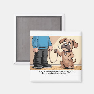Chagrijnige bruine hond Grappige wandelende cartoo Magneet