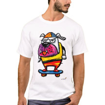 Chagrijnige Bulldog op Skateboard Cartoon T-Shirt