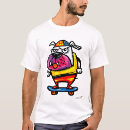 Chagrijnige Bulldog op Skateboard Cartoon T-Shirt