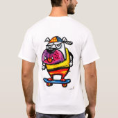 Chagrijnige Bulldog op Skateboard Cartoon T-Shirt (Achterkant)