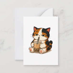 Chagrijnige Calico Kat Bubble Tea Notitiekaartje