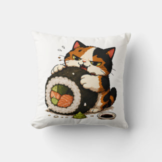 Chagrijnige Calico Kat Sushi Liefhebber Kussen
