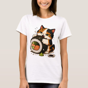 Chagrijnige Calico Kat Sushi Liefhebber T-shirt