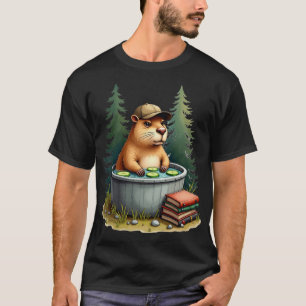 Chagrijnige Capybara Camping Hot Tub Ontspannen De T-shirt