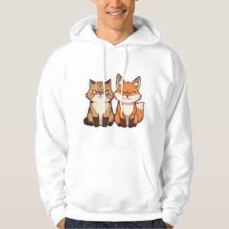 Chagrijnige Cartoon Kat en Vos Duo Kawaii Hoodie