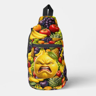 Chagrijnige citroen zure gezicht fruit collage sling bag