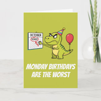 Chagrijnige Dinosaurus Maandag Verjaardag Humor Kaart