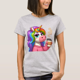 Chagrijnige Eenhoorn Heeft Koffie Cartoon T-shirt