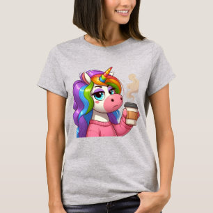 Chagrijnige Eenhoorn Heeft Koffie Cartoon T-shirt