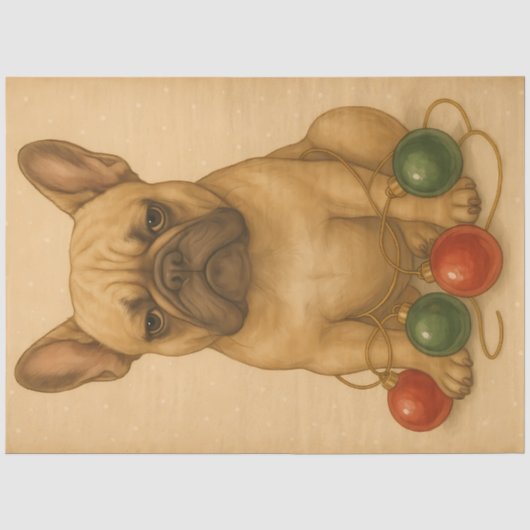 Chagrijnige Franse Kerst Ornamente Vintage Tissuepapier (Voorkant)