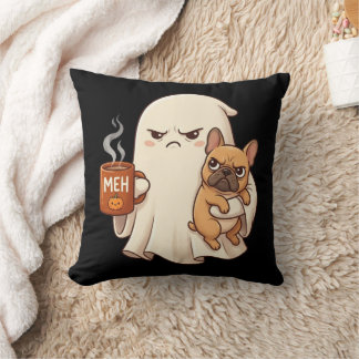 Chagrijnige Geest Franse Bulldog met Koffie Grieze Kussen