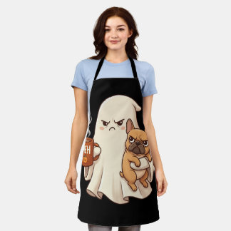 Chagrijnige Geest Franse Bulldog met Koffie Grieze Schort