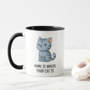 Chagrijnige grijze gestreepte kat mok