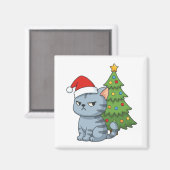 Chagrijnige Grijze Lapjeskat Rode Hoed Kerstboom Magneet (Voorkant / Achterkant)