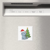 Chagrijnige Grijze Lapjeskat Rode Hoed Kerstboom Magneet (Insitu (Vaatwasser))
