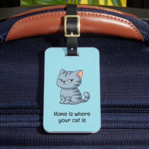 Chagrijnige Grijze Tabbykat Citaat Blauw Bagagelabel