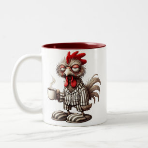 Chagrijnige Haan Ochtend – Eerst Koffie! Tweekleurige Koffiemok