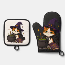Chagrijnige Heksenkat Halloween Ovenwant & Pannenlap Set