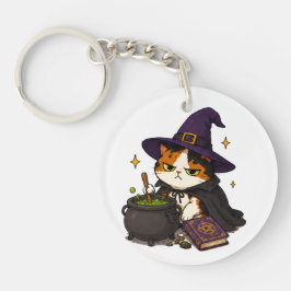 Chagrijnige Heksenkat Halloween Sleutelhanger