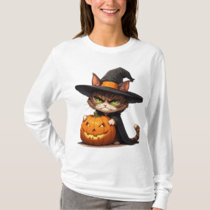 Chagrijnige Heksenkat Met Pompoen Halloween Plezie T-shirt