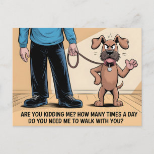 Chagrijnige Hond Grappige Wandelende Cartoon Feestdagenkaart
