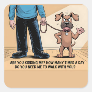 Chagrijnige Hond Grappige Wandelende Cartoon Vierkante Sticker