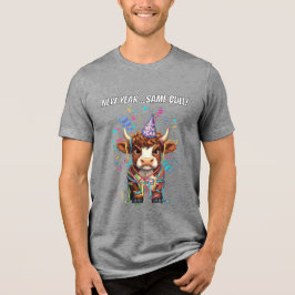 Chagrijnige Hoogland Koe Oud en Nieuw Grappig Sarc Tri-Blend Shirt