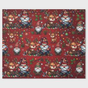 Chagrijnige kabouters en rendieren in de knoop cadeaupapier