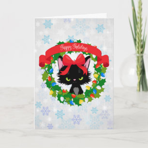 Chagrijnige Kat Bah Humbug Personaliseer Naam Kers Feestdagen Kaart
