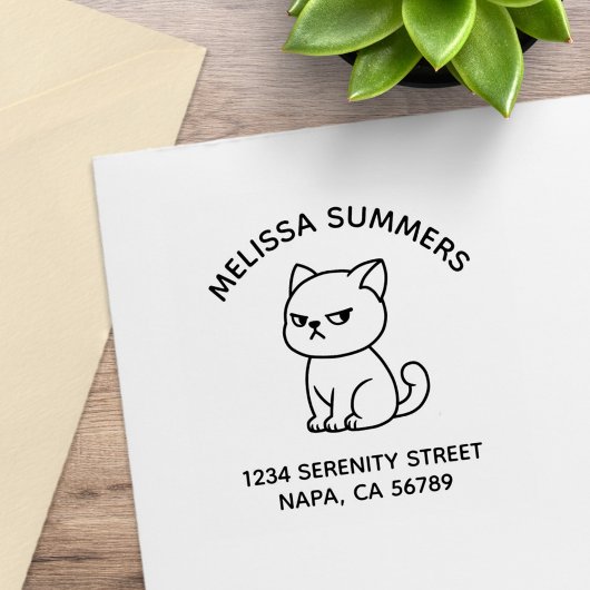 Chagrijnige Kat met Boog Adres Rubberstempel