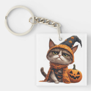Chagrijnige Kat Met Jack O Lantern Vriend 🎃 Sleutelhanger
