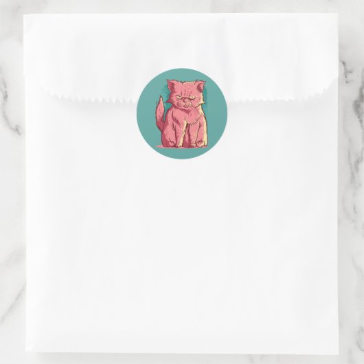 Chagrijnige Kat Ronde Sticker (Tas)