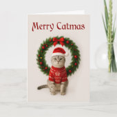 Chagrijnige Kat Vouw Kerstkaart Kaart (Voorkant)